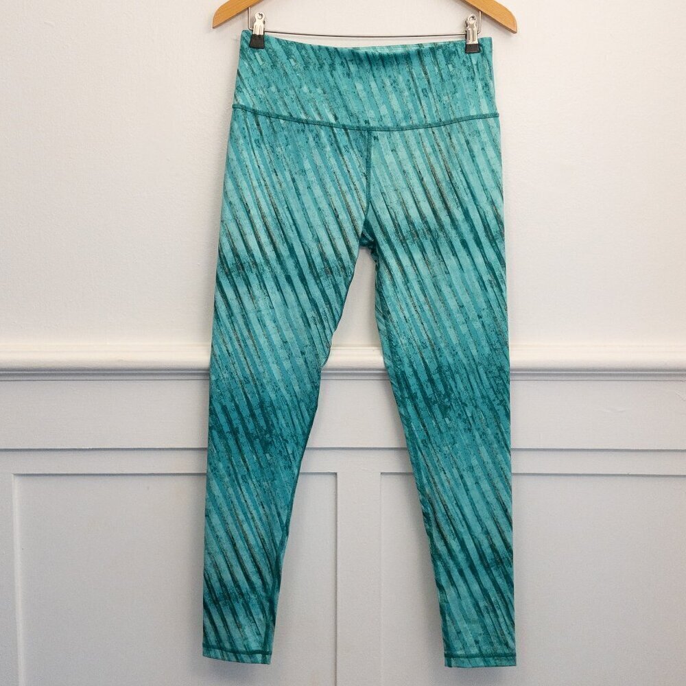 LEG3ND Teal Striped High Rise Active Leggings Large Made in Jordan Workout